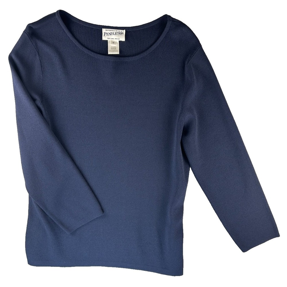 Pendleton Sweater Womens Medium Blue 3/4 Sleeve Knit Top Rayon Nylon Classic